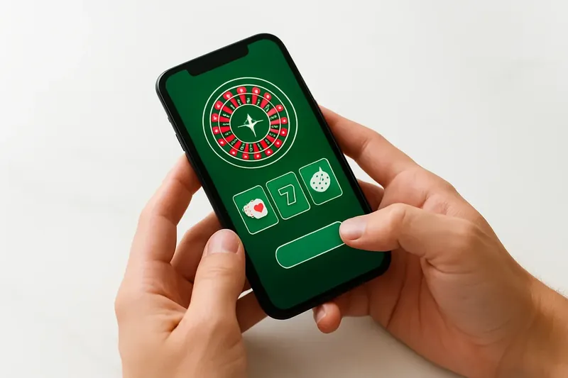 Close-up of hands holding smartphone with casino app open