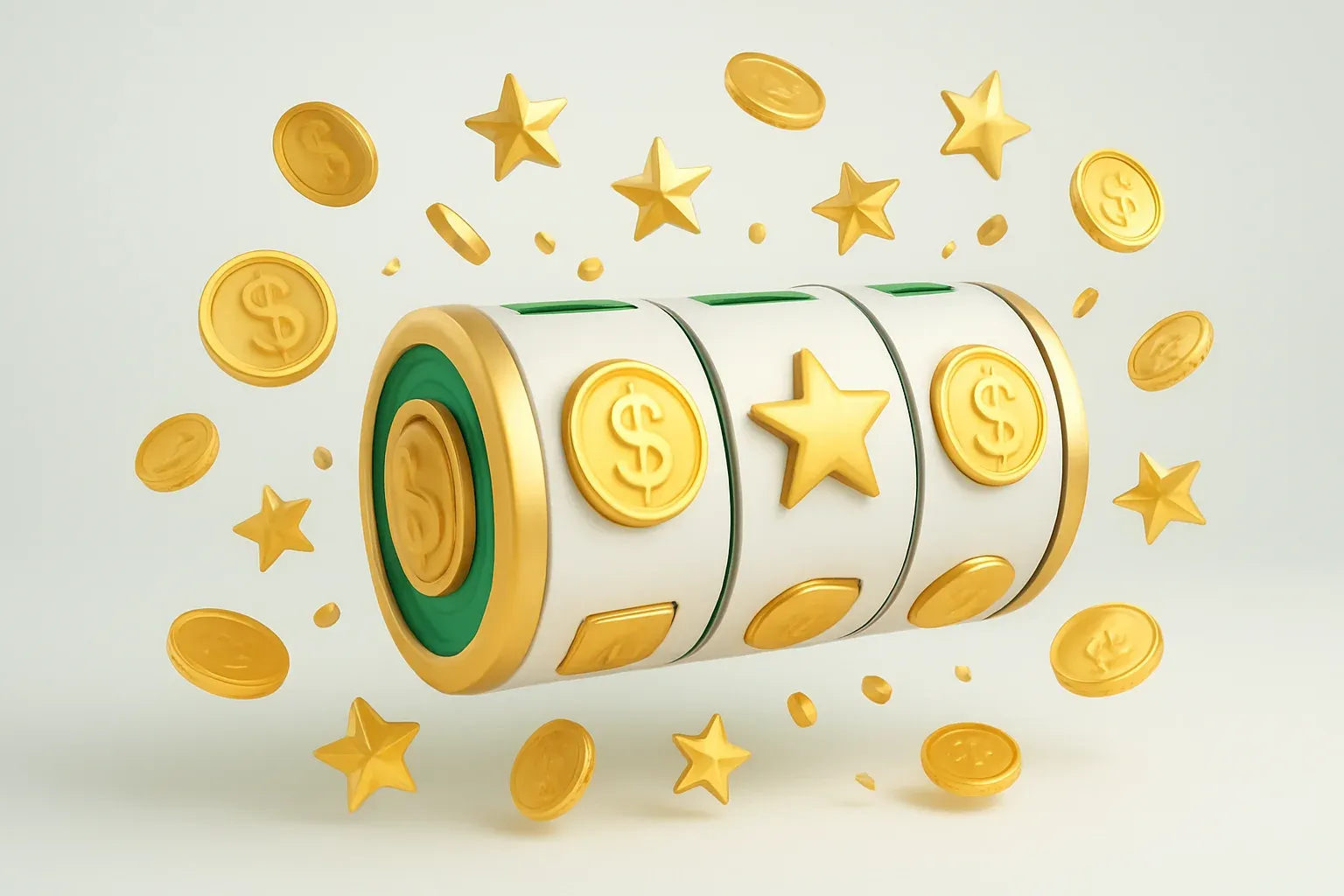 Luxury Slot Win Colorful slot machine reels with gold symbols, coins, and exploding stars